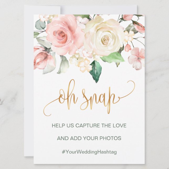 Cartes de mariage avec roses crème rose Oh snap /  (Devant)