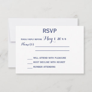 Cartes de mariage blanc et bleu personnalisées RSV
