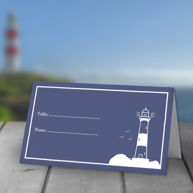 Cartes de Mariage bleu Lighthouse Navy (Lighthouse Navy Blue Wedding Place Cards)