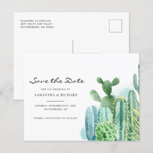 Cartes de mariage botaniques à l'aquarelle Cactus 