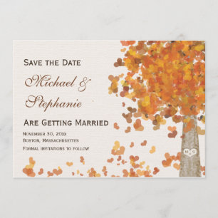 Cartes de mariage "Carved Tree Fall Save the Date"