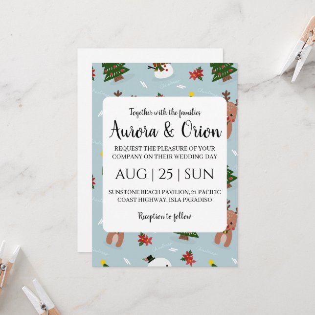 cartes de mariage de noël à la typographie élégant (Devant/Arrière en situation)
