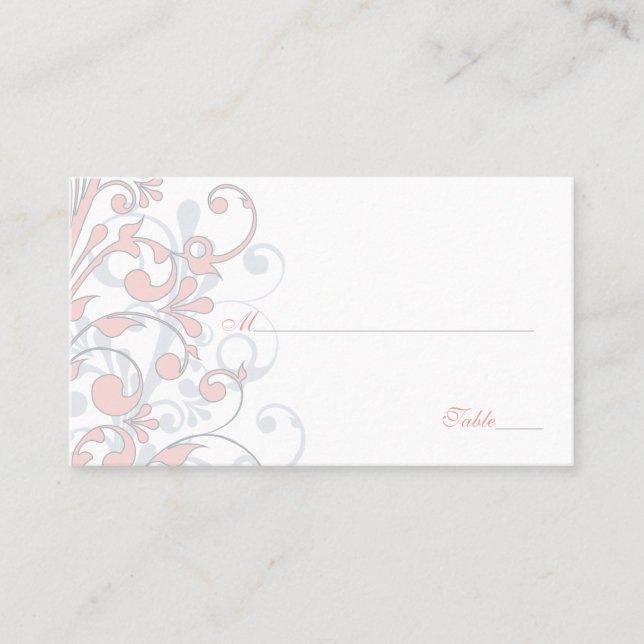 Cartes de Mariage Florales Blanches, Rose, Gris, B (Devant)