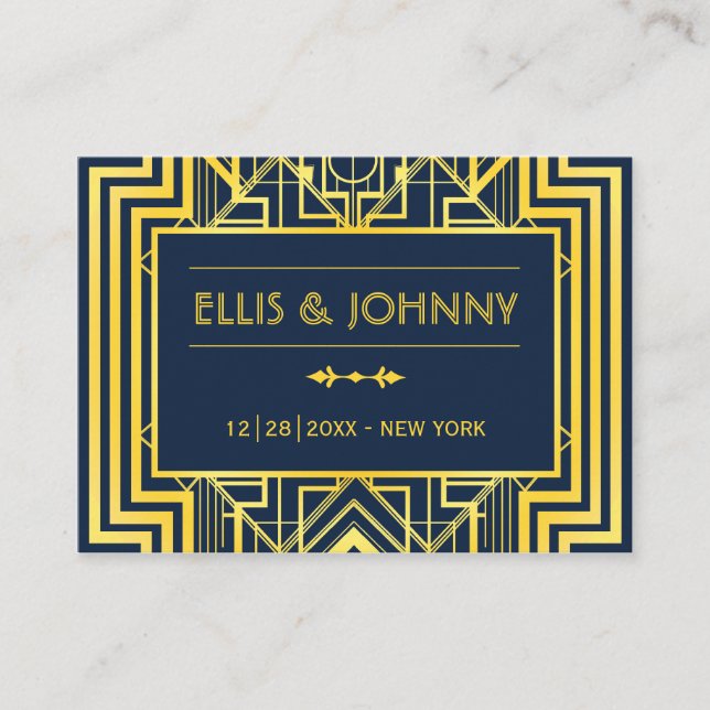 Cartes de Mariage géométrique Marine & Gold (Devant)