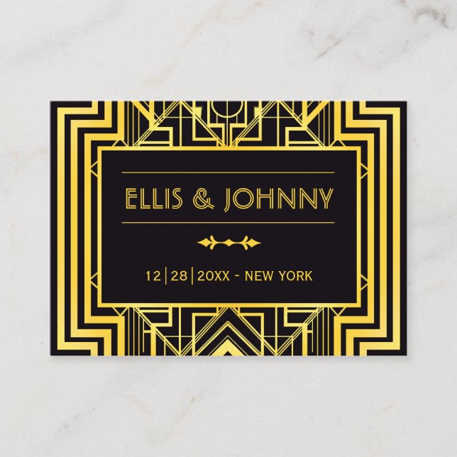 Cartes de Mariage géométriques Black & Gold (Devant)