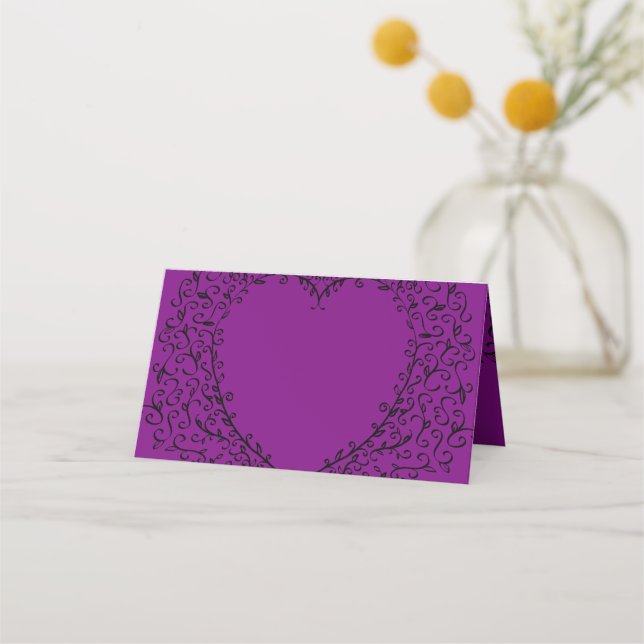 Cartes de Mariage gothique du coeur pourpre et noi (Devant)
