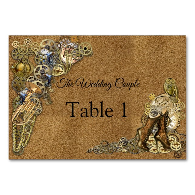 Cartes de mariage gothique - Steampunk sur table e (Devant)