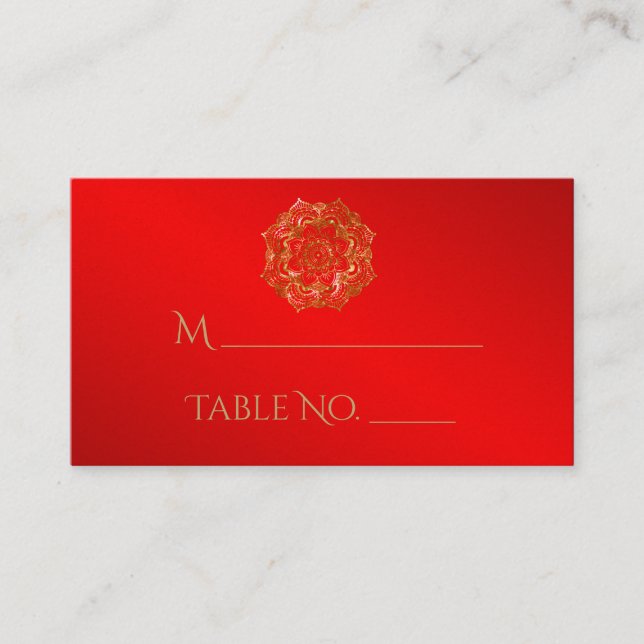 Cartes de Mariage indiennes Fleur Rouge et Or (Devant)