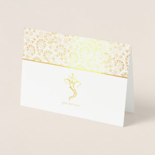 Cartes de mariage indiennes Ganesh Etched Gold Foi