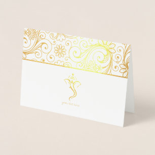 Cartes de mariage indiennes Ganesh Etched Gold Foi