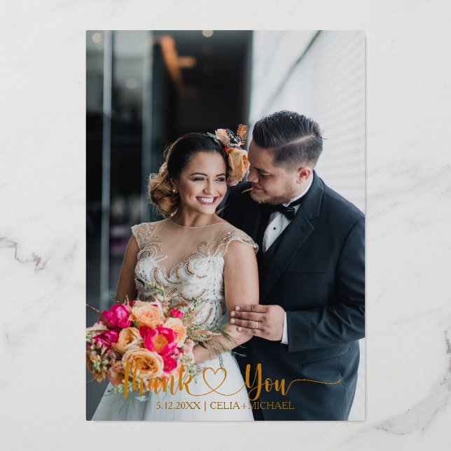 Cartes de mariage Luxe et Gold Merci - avec photo (Recto)