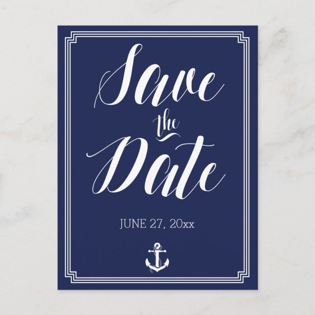 Cartes de mariage nautiques avec cadre pour Sauver (Devant)