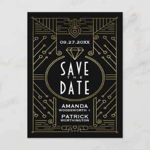 Cartes de mariage noir vintage Art Déco pour annon