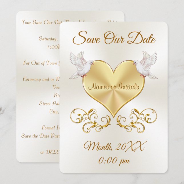 Cartes de mariage "Pigeons de l'amour" pour annonc (Devant / Derrière)
