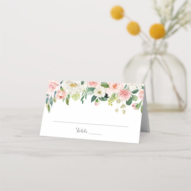 Cartes de Mariage pliées à fleurs rose et blanc (Devant)