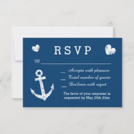 Cartes de mariage RSVP bleu et blanc marine nautiq