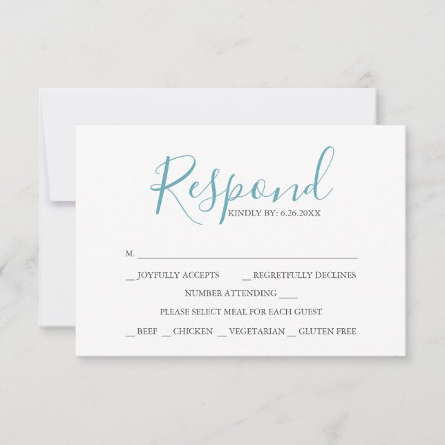 Cartes de mariage RSVP Modèle Turquoise Bleu (Devant)