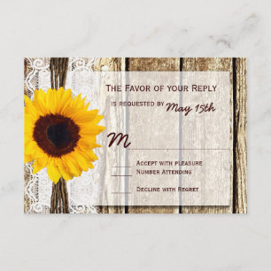 Cartes de mariage RSVP pour tournesol rustique