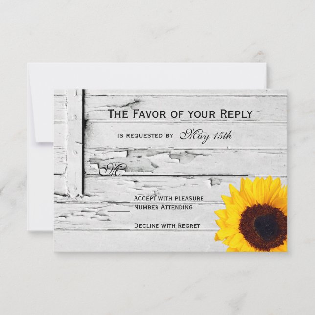 Cartes de mariage RSVP pour tournesol rustique (Devant)