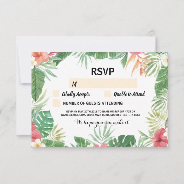 Cartes de Mariage RSVP Tropical Invitations Fleurs (Devant)