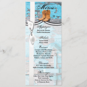 Cartes de menu 4x9.25 Boots de portes en bois bleu