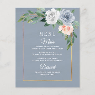 Cartes de menu à Mariage rose pâle et bleu-bleu