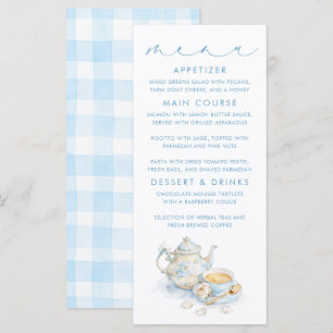 Cartes de menu à motif à carreaux bleus sur le thè