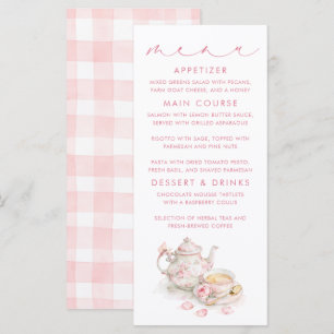 Cartes de menu à motif à carreaux roses sur le thè