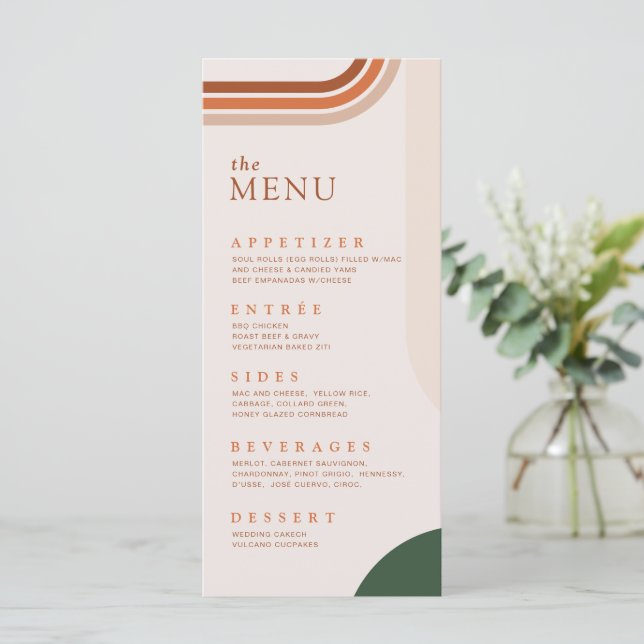 Cartes de menu beige Arche abstraite, Terracotta,  (Debout devant)