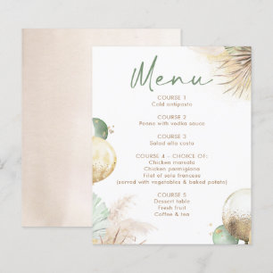Cartes de menu Boho vert sauge et beige