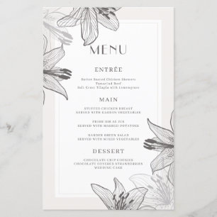 Cartes de menu Classic Illustrated Floral Lilies