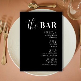 Cartes de Menu de Bar de Boissons de Mariage Noir 