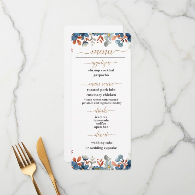 Cartes de menu de la réception de mariage (Devant/Arrière en situation)