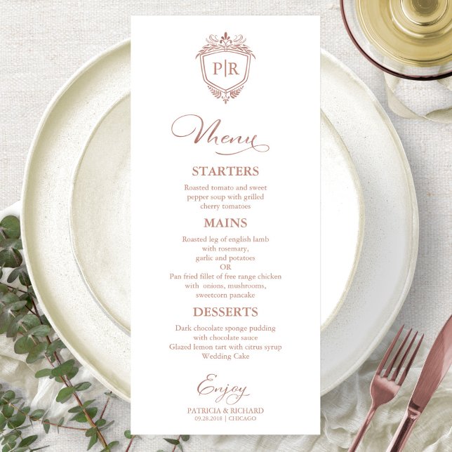 Cartes de menu de mariage à monogramme écriture Ro (Créateur téléchargé)