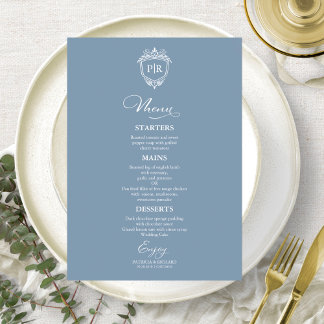 Cartes de menu de mariage à monogramme élégant Ble