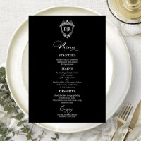 Cartes de menu de mariage à monogramme noir et bla