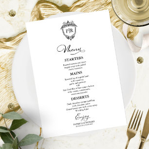 Cartes de Menu de Mariage à Monogramme Noir et Bla