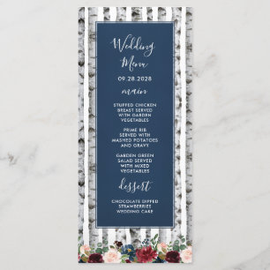 Cartes de menu de mariage aux arbres de bouleau bl