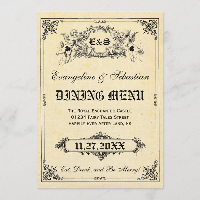 Cartes de menu de mariage de livre de contes de (Devant)