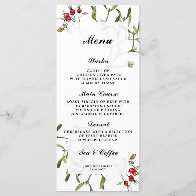 cartes de menu de mariage d'hiver pour les baies d (Devant)
