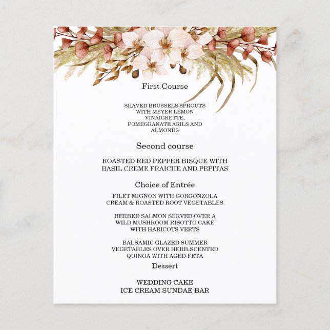 Cartes de menu de mariage floral Bohème Chic (Devant)