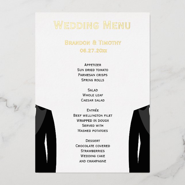 Cartes de menu de mariage gay en papier d'aluminiu (Recto)
