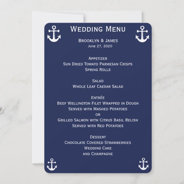 Cartes de menu de mariage personnalisées sur le th (Devant)