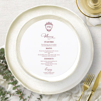Cartes de menu de mariage rondes à monogramme bord