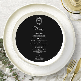 Cartes de menu de mariage rondes monogramme noir e