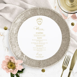 Cartes de menu de mariage rondes monogramme or
