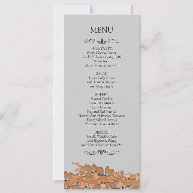 Cartes de menu de réception de mariage (Devant)