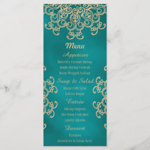 Cartes de menu de style indien turquoise et or