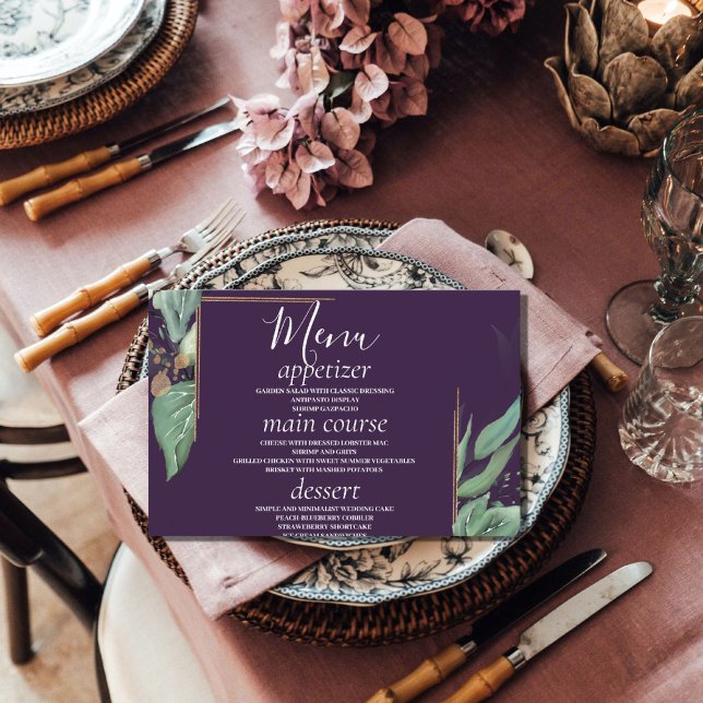 Cartes de menu de table de mariage à verdure moder (Créateur téléchargé)