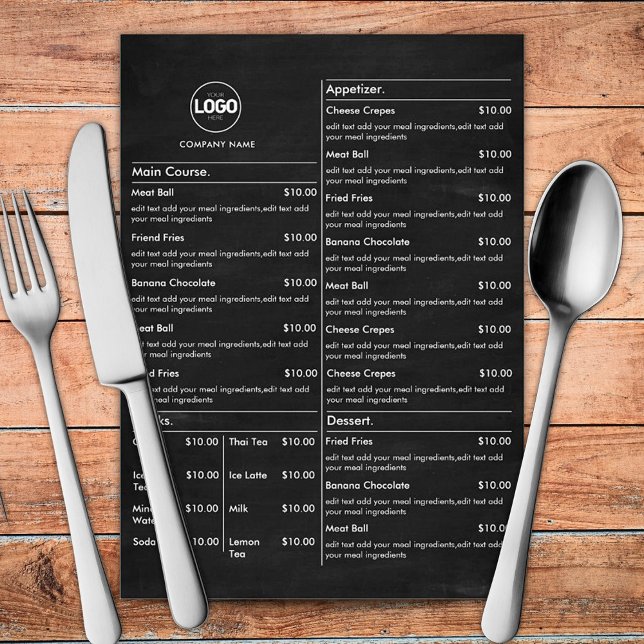 Cartes de menu de table de restaurant tableau noir (Créateur téléchargé)